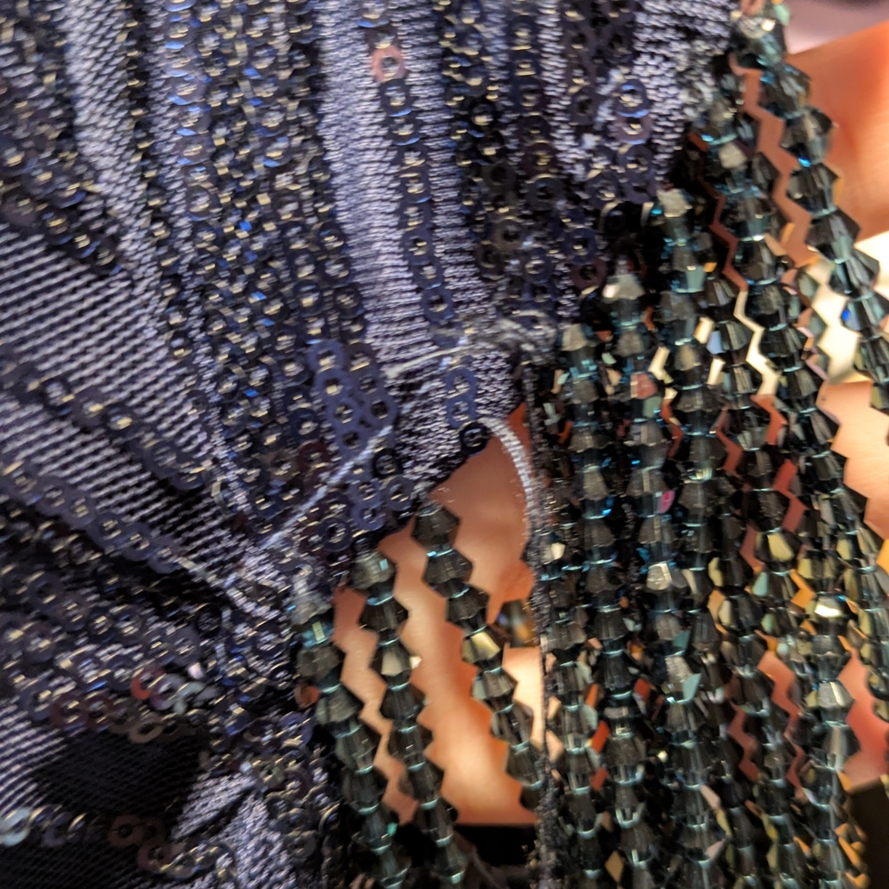 Babeyond Navy Blue Sequin Maxi Dress with Draped Shoulder Chains - Picture 7 of 8